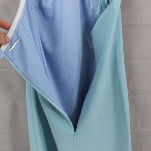 Alexis Dress XS Izzie Lagoon Feathered Blue Trim Halter Maxi Gown Evening Luxury - Picture 10 of 14